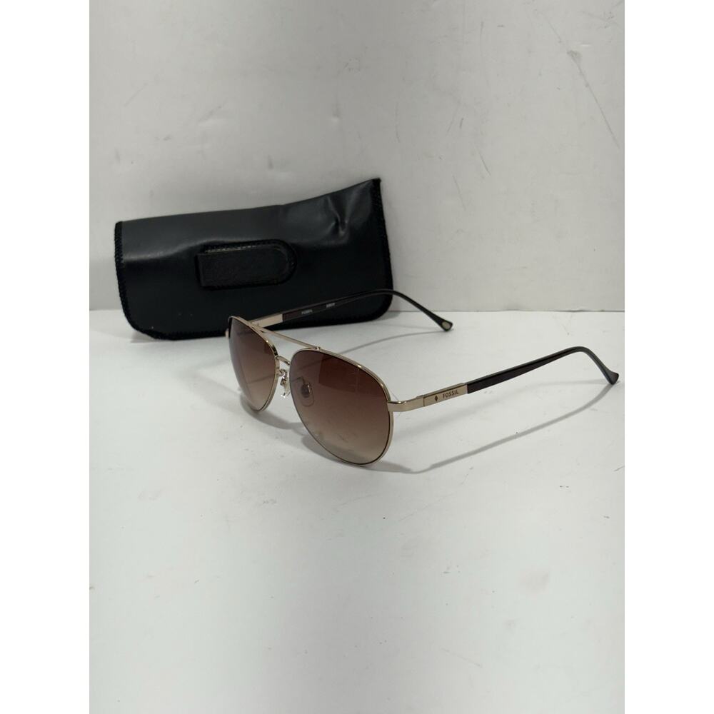 Fossil Women's Light Gold-Tone Aviator Sunglasses Brown Lenses- 60 13 128 53529